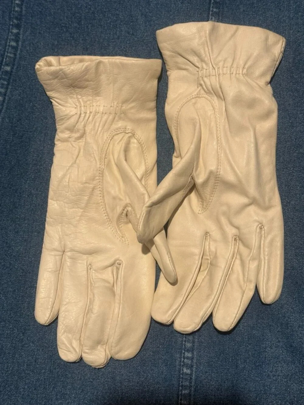 Vintage Fownes Genuine Leather Gloves Women's Size 7.5 Cream Beige Lined